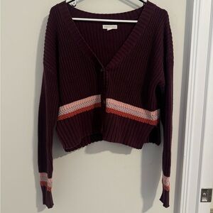 Aeropostale Women's Burgundy Sweater cropped with stripes